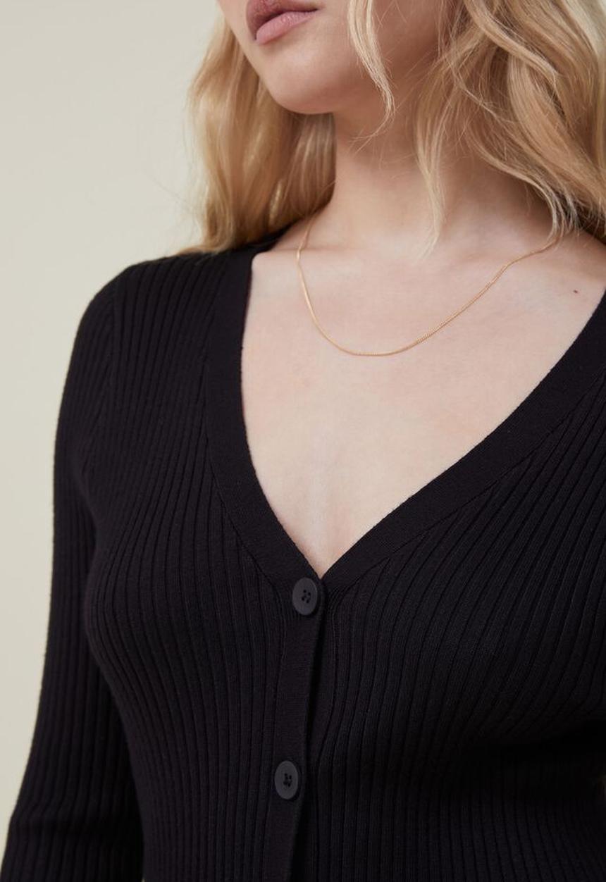 Cotton On - Urban v-neck button thru cardi - black