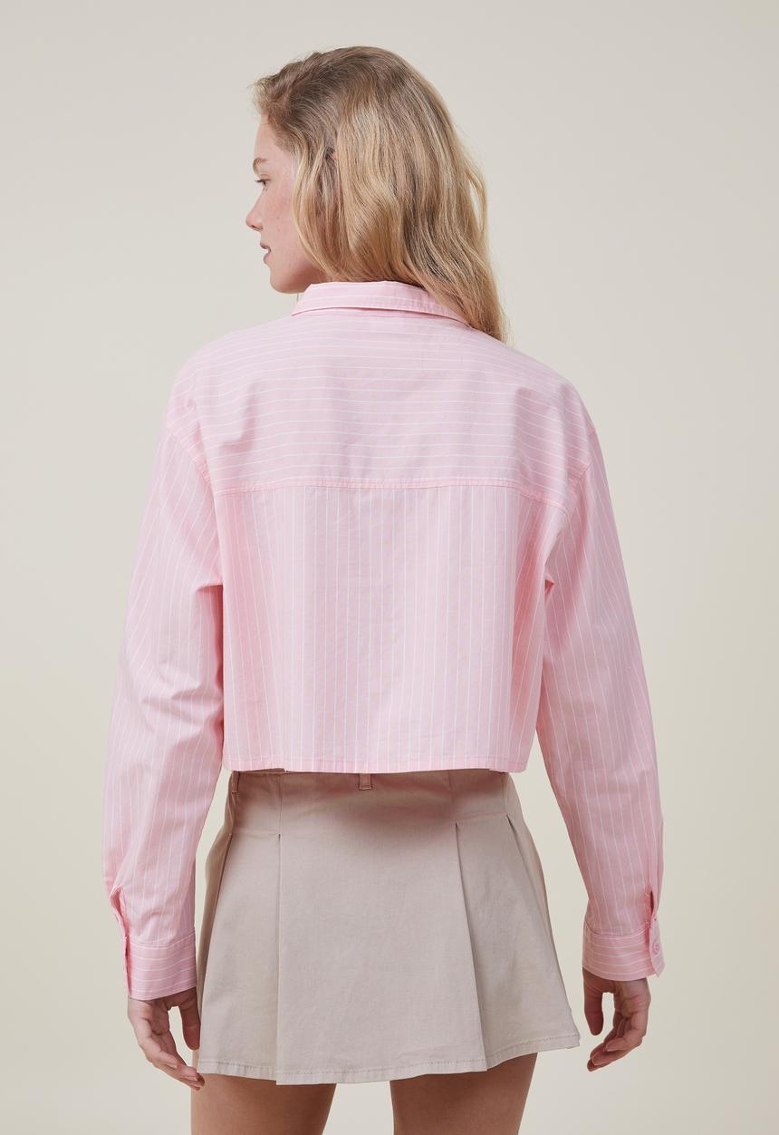 Cotton On - Cropped dad shirt - penny pinstripe pink crush