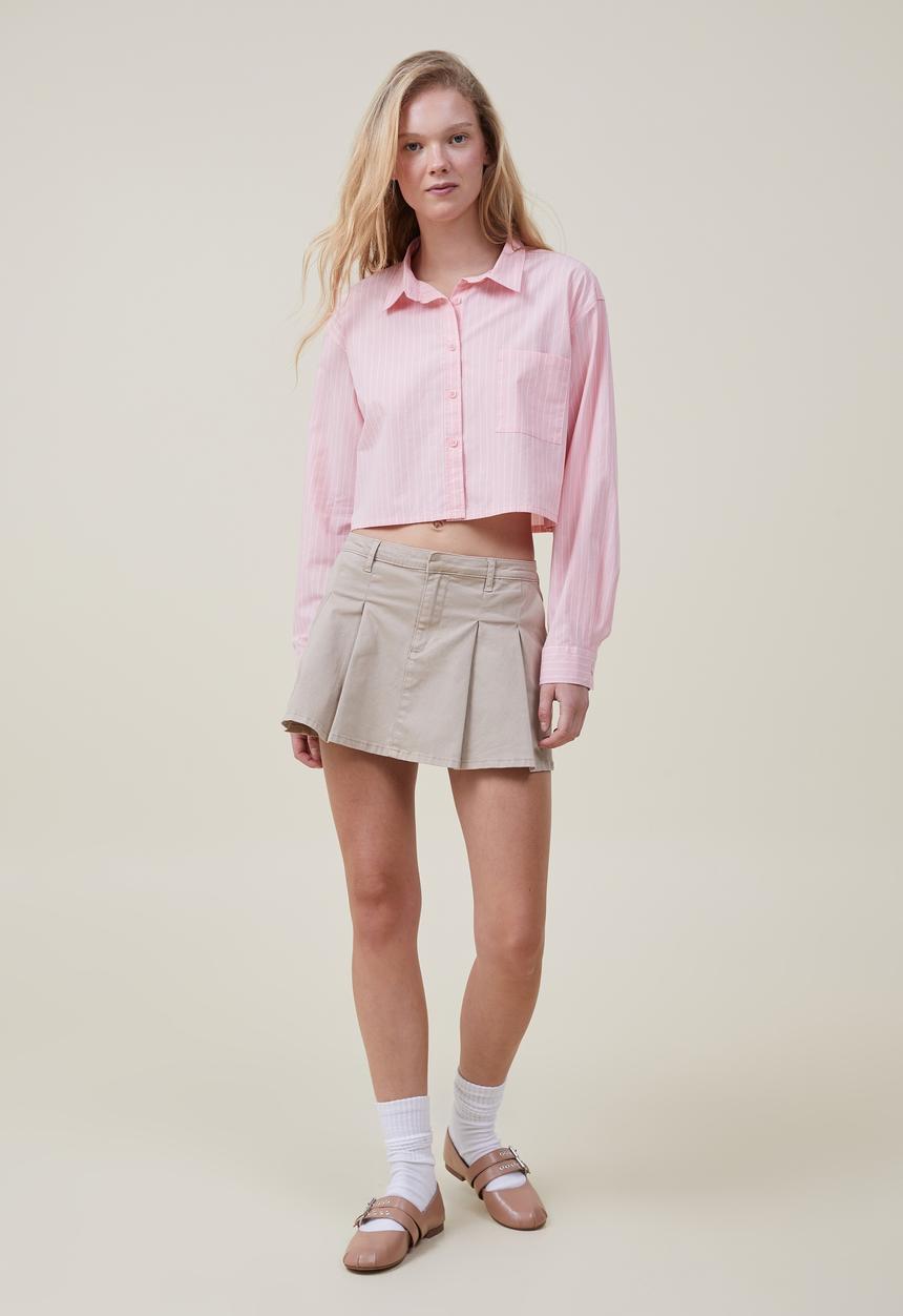 Cotton On - Cropped dad shirt - penny pinstripe pink crush