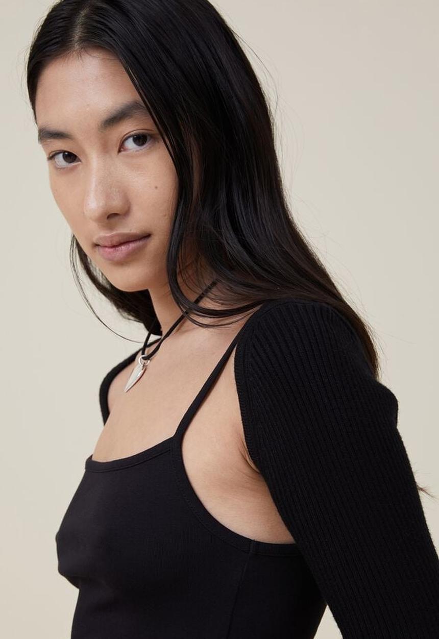 Cotton On - Urban rib fitted ls shrug - black
