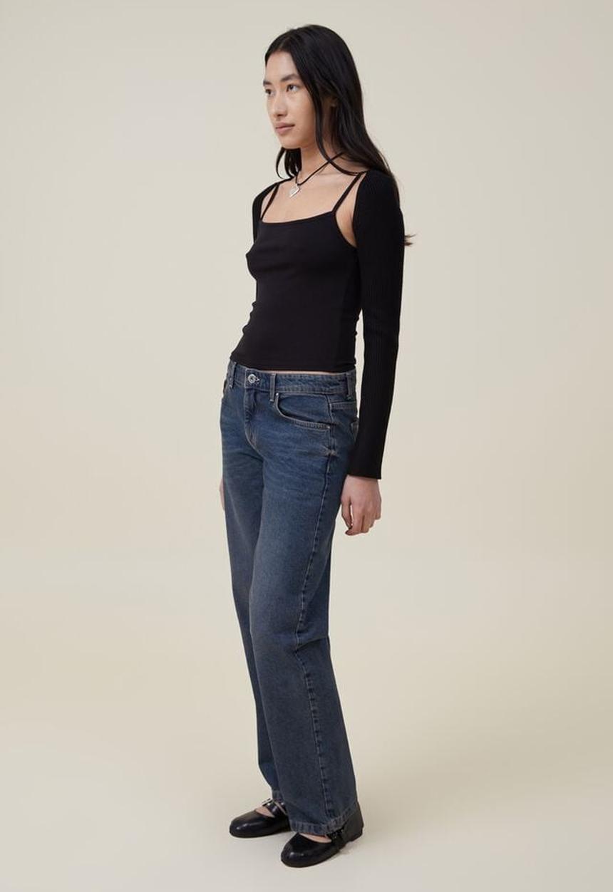 Cotton On - Urban rib fitted ls shrug - black
