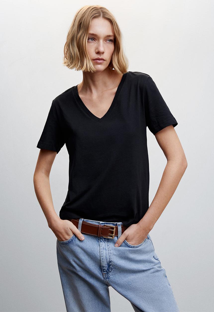 MANGO - T-shirt chalapi - black