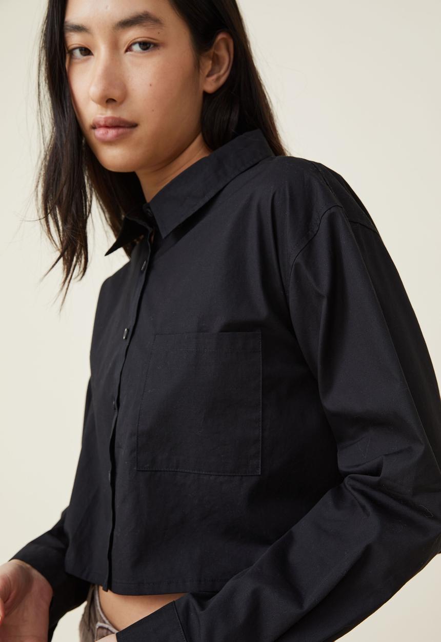 Cotton On - Cropped dad shirt - black