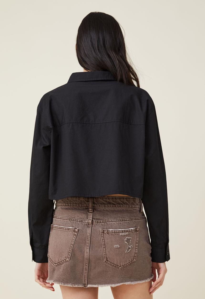 Cotton On - Cropped dad shirt - black