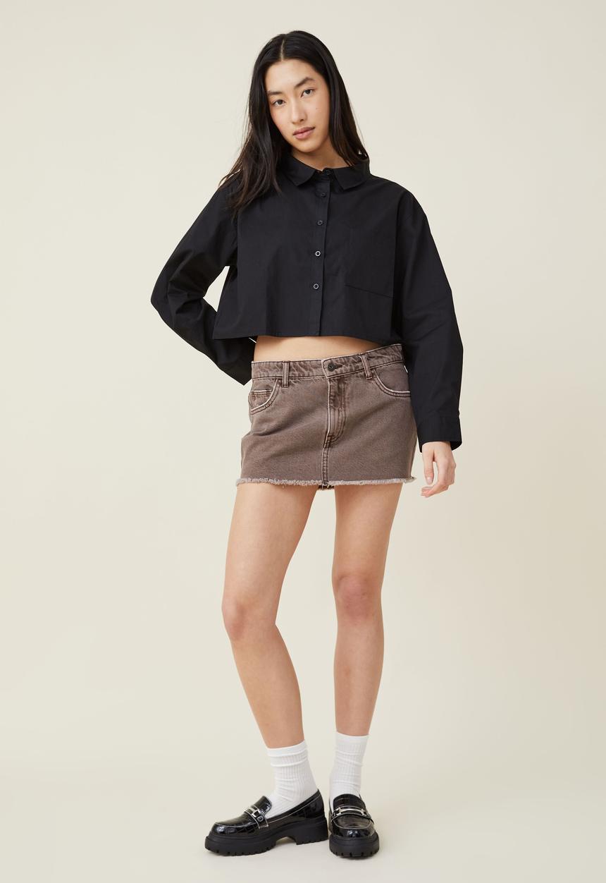 Cotton On - Cropped dad shirt - black