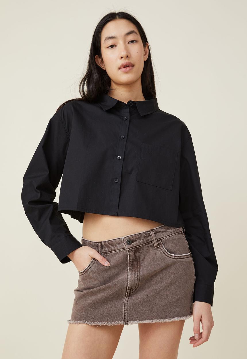 Cotton On - Cropped dad shirt - black