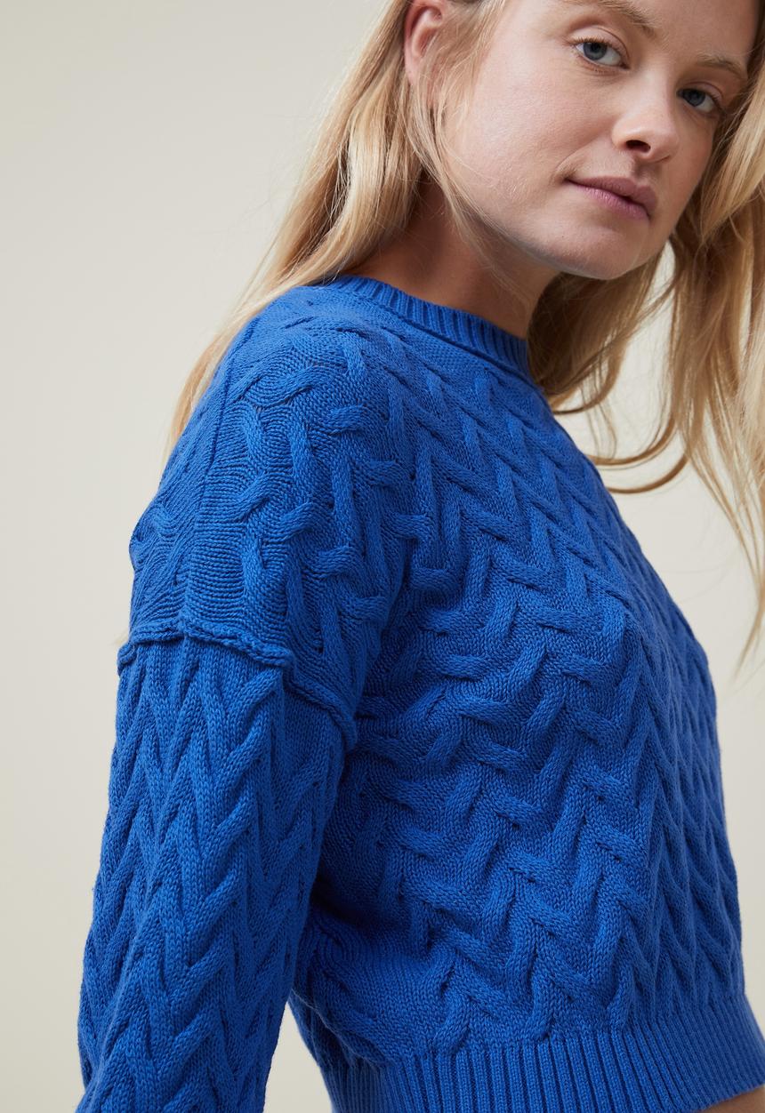 Cotton On - Crop cable crew - rich blue