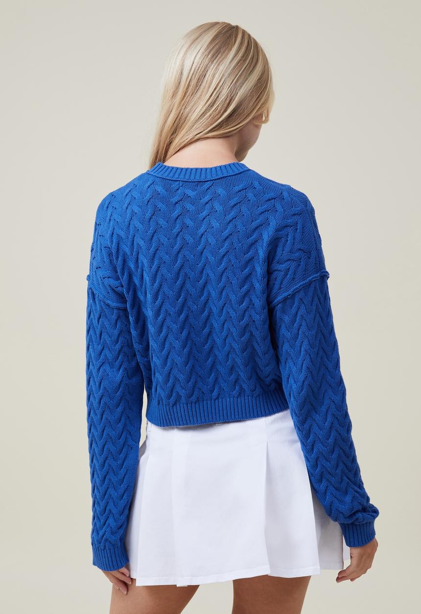 Cotton On - Crop cable crew - rich blue