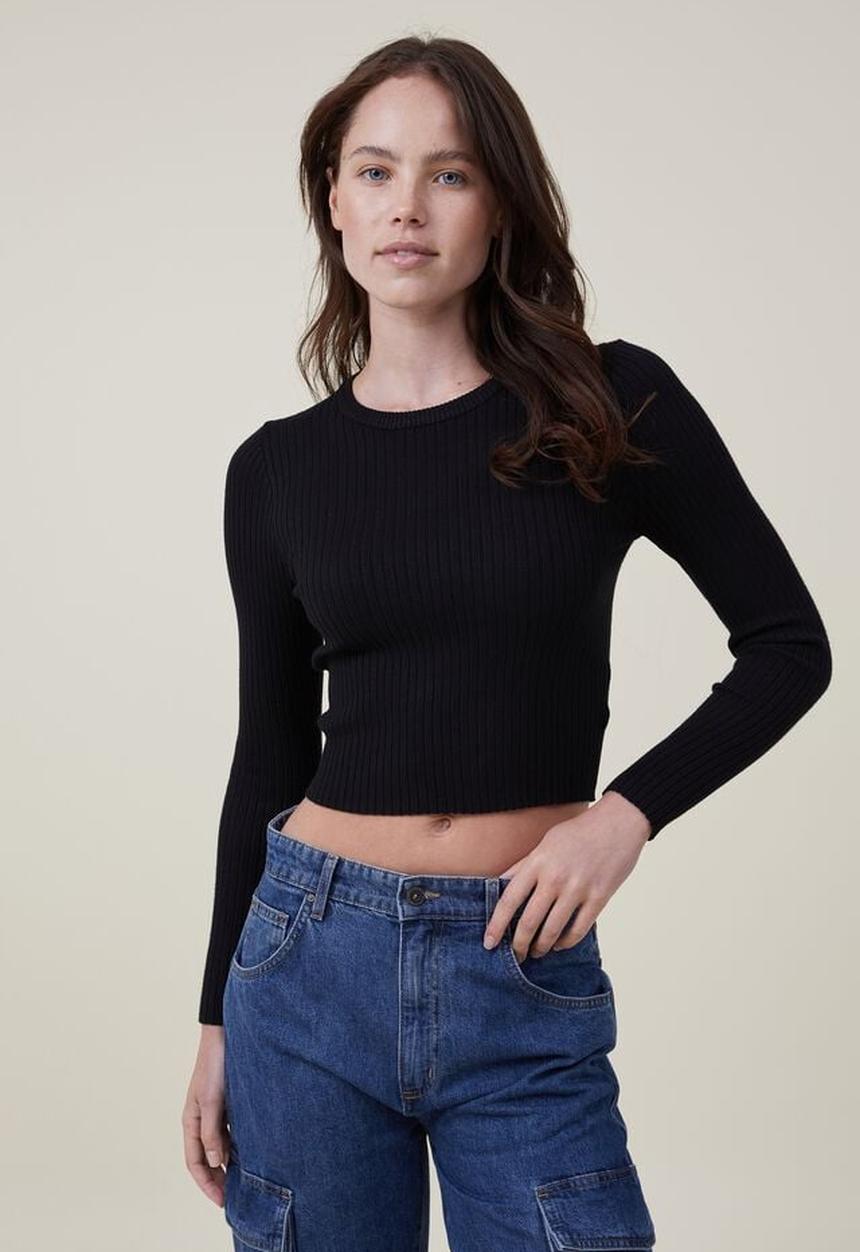 Cotton On - Urban rib crew neck top - black
