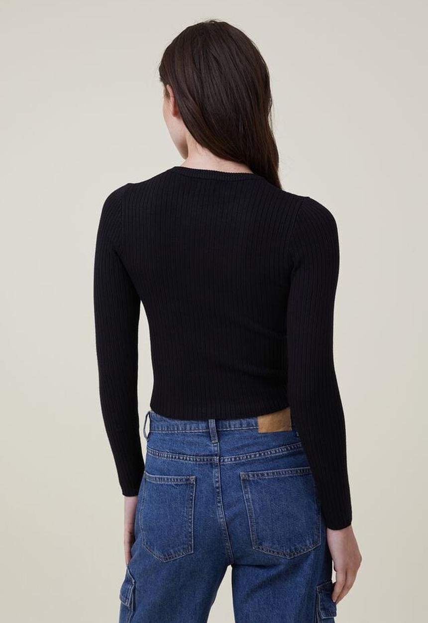 Cotton On - Urban rib crew neck top - black