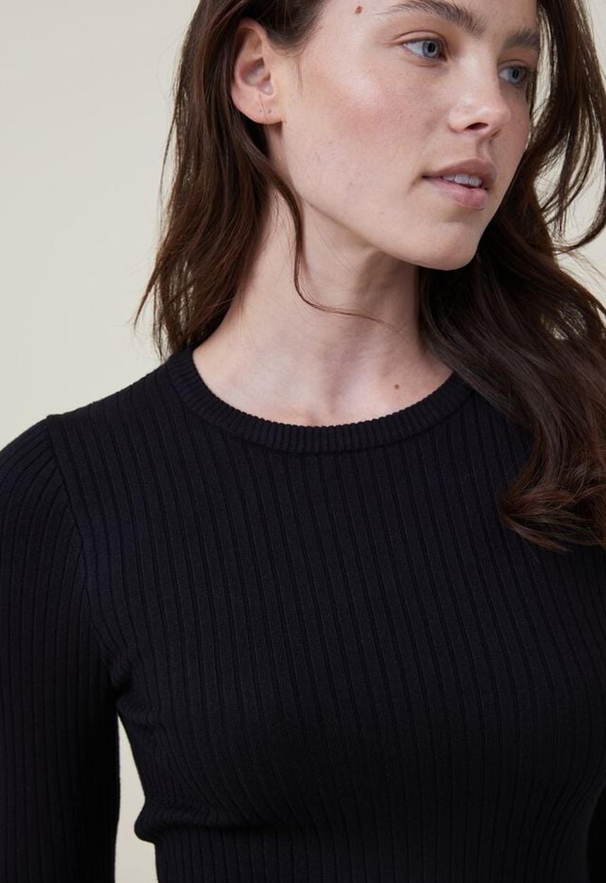 Cotton On - Urban rib crew neck top - black