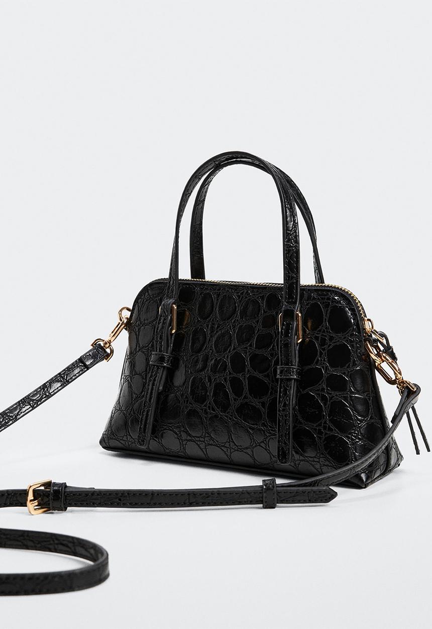 MANGO - Cross-body croc-effect bag - black