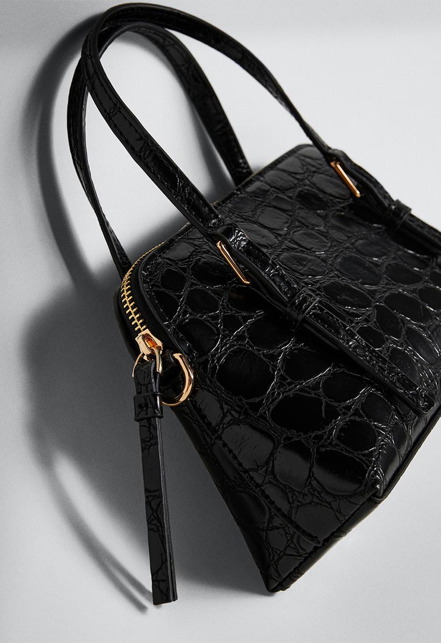 MANGO - Cross-body croc-effect bag - black