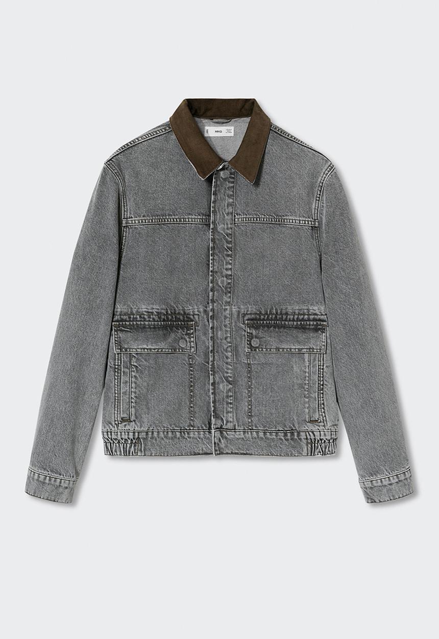 MANGO - Denim jacket adrien with corduroy collar- grey