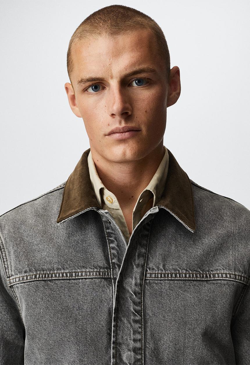MANGO - Denim jacket adrien with corduroy collar- grey