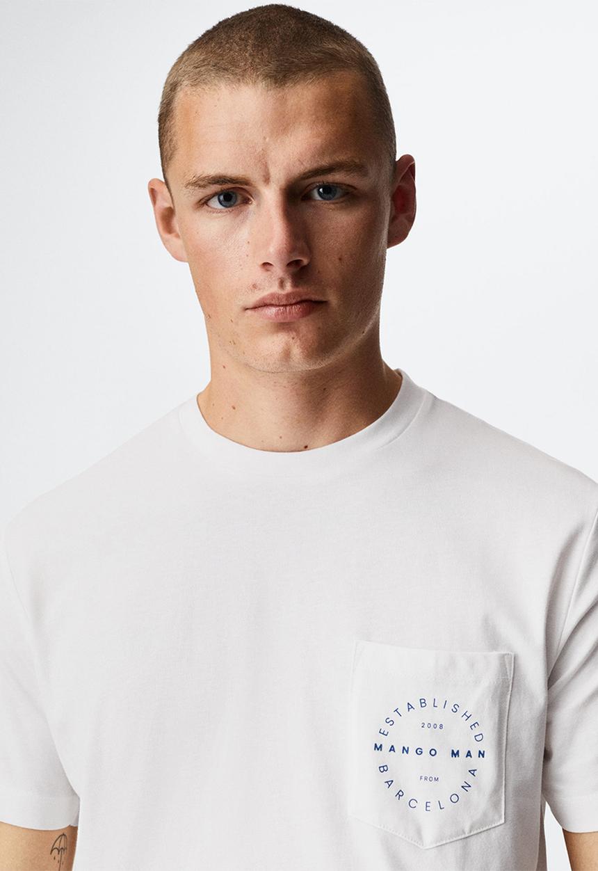 MANGO - T-shirt logopok-h - white