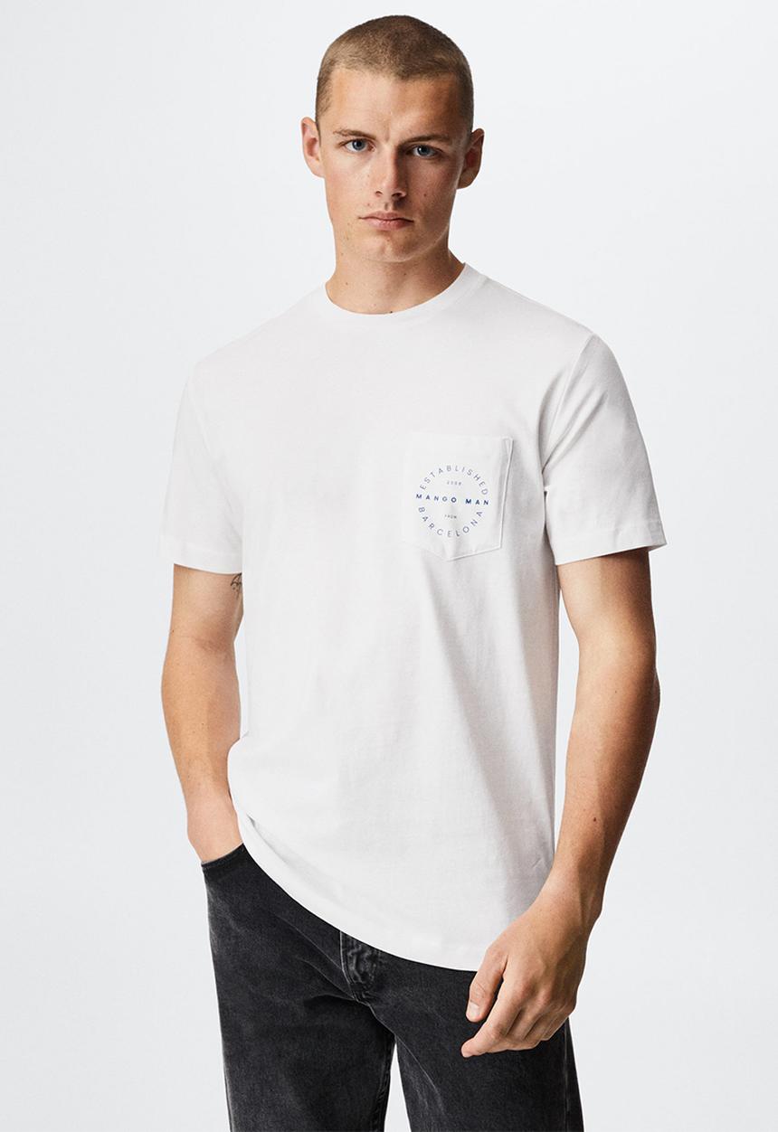 MANGO - T-shirt logopok-h - white