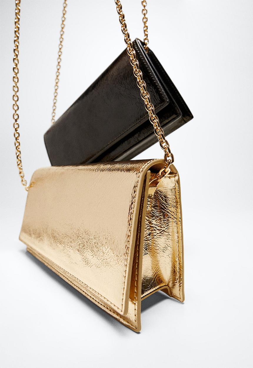 MANGO - Patent leather chain handbag - gold