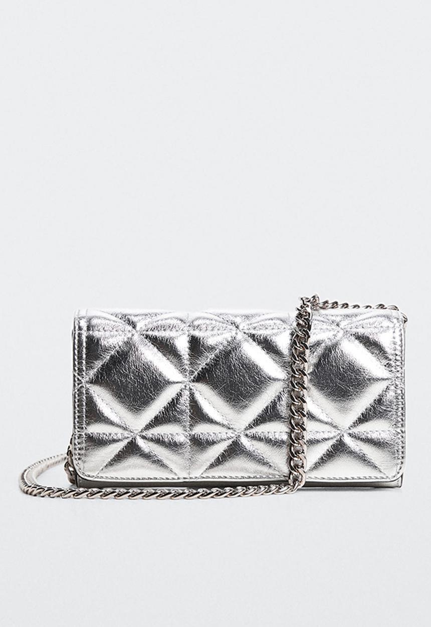 MANGO - Quilted bag with chain handle - silver