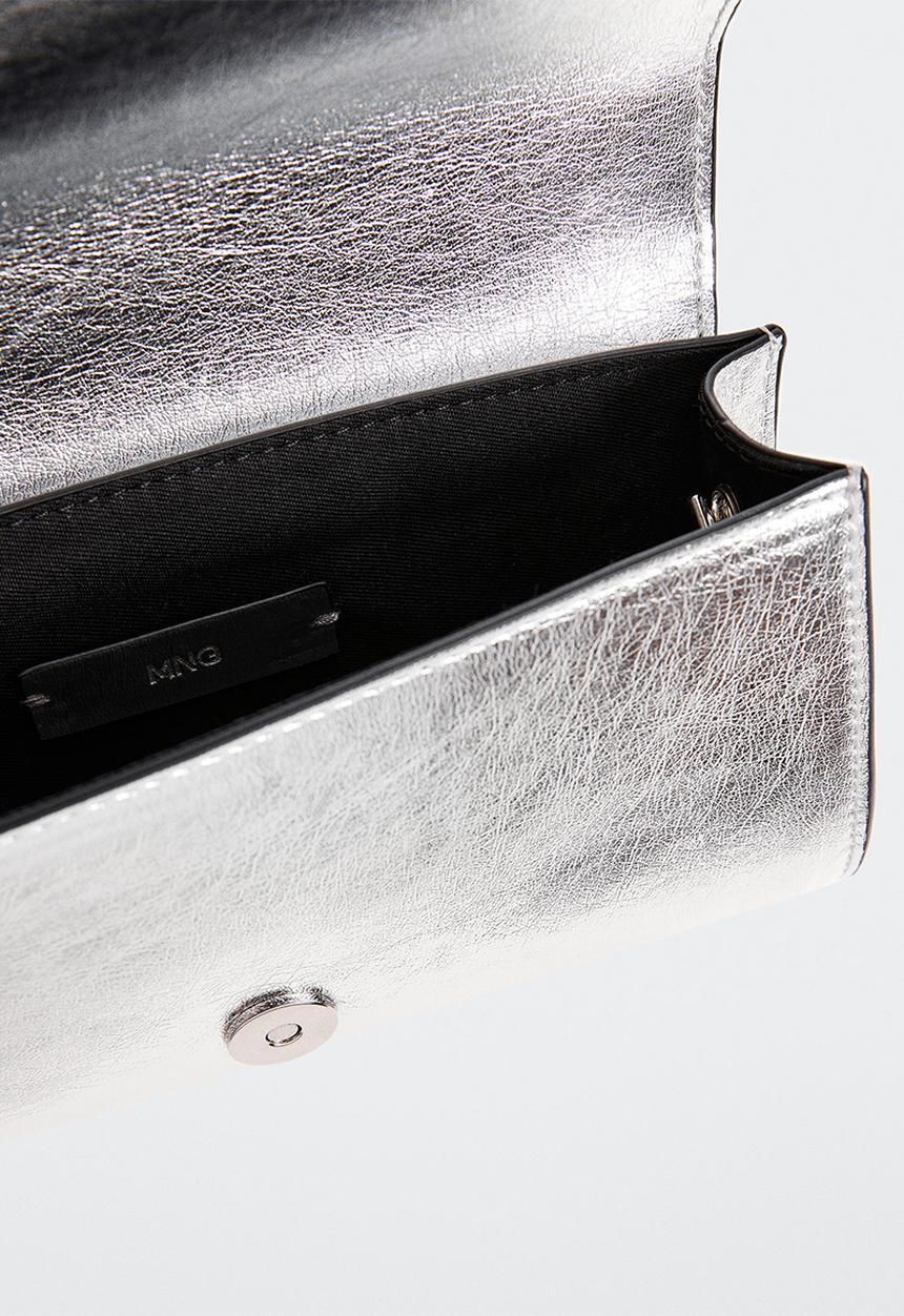 MANGO - Quilted bag with chain handle - silver