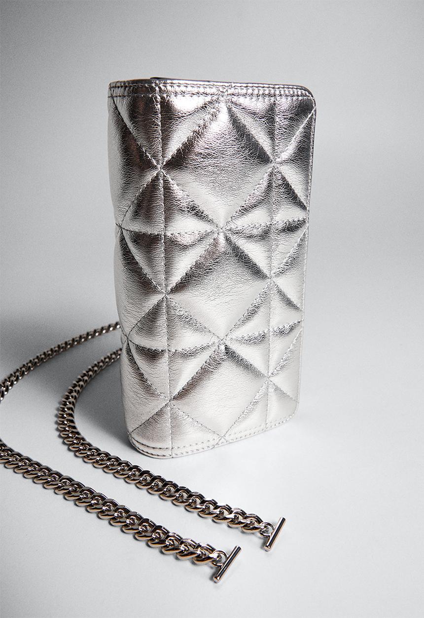 MANGO - Quilted bag with chain handle - silver