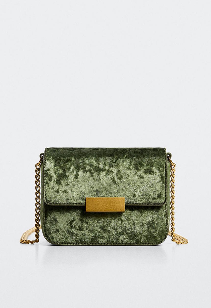 MANGO - Chain velvet bag - green