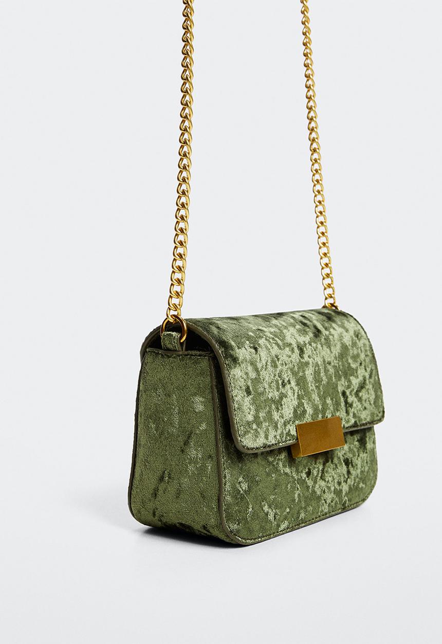 MANGO - Chain velvet bag - green