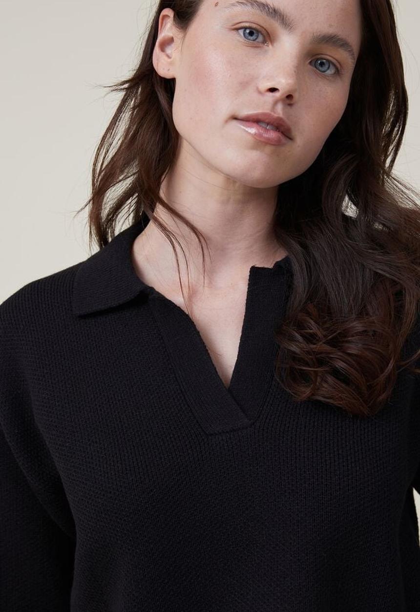 Cotton On - Ls crop polo rugby - black