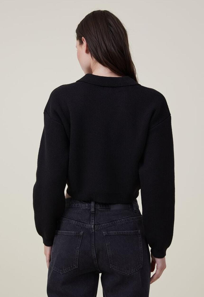 Cotton On - Ls crop polo rugby - black