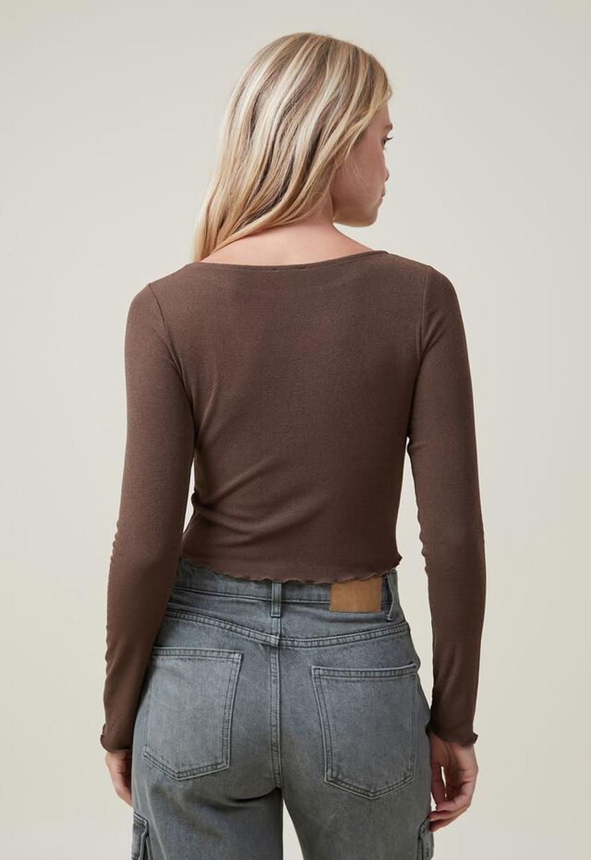 Cotton On - Laine boat neck long sleeve top - rich brown