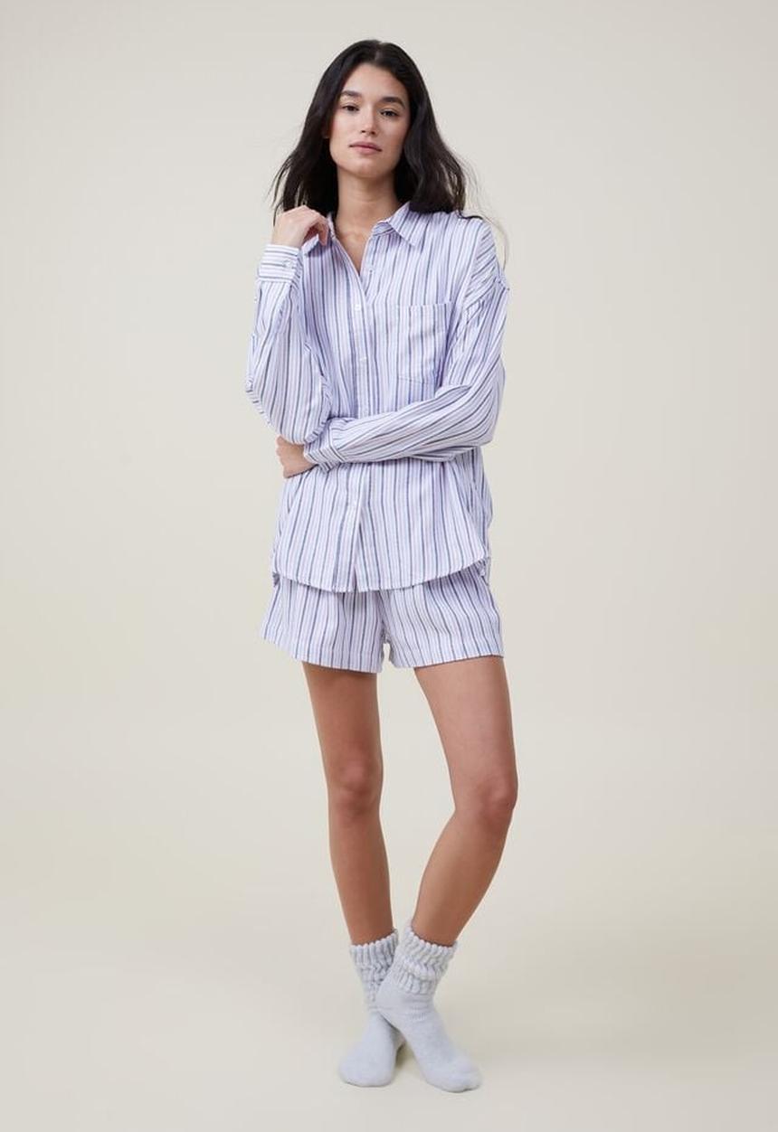 Cotton On - Flannel boyfriend long sleeve shirt - ruby woven stripe