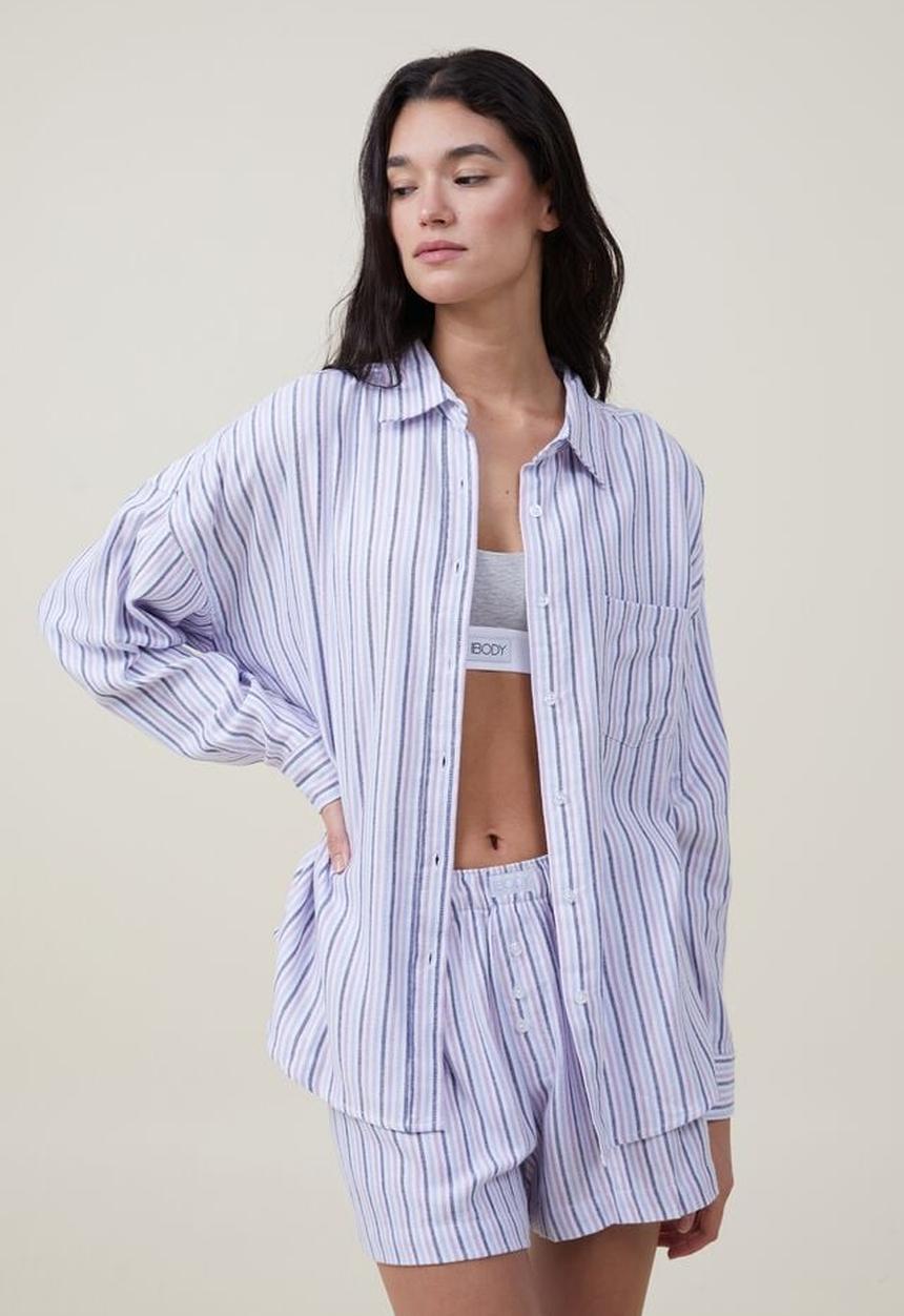 Cotton On - Flannel boyfriend long sleeve shirt - ruby woven stripe