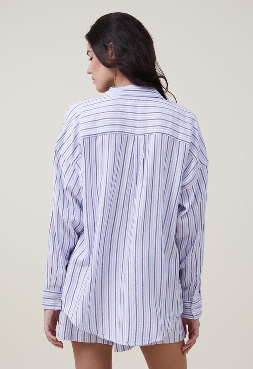 Cotton On - Flannel boyfriend long sleeve shirt - ruby woven stripe