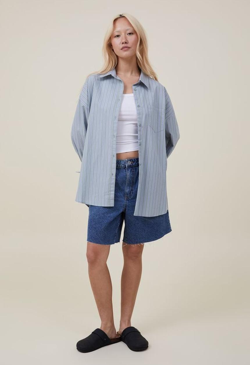 Cotton On - Dad shirt - gen stripe tinted sage