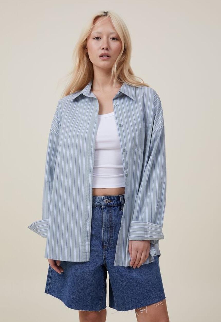 Cotton On - Dad shirt - gen stripe tinted sage