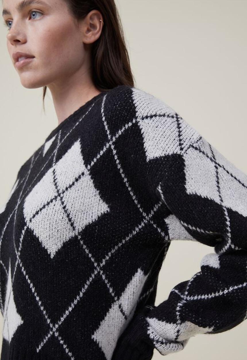 Cotton On - Blondie crew pullover - black/ecru argyle