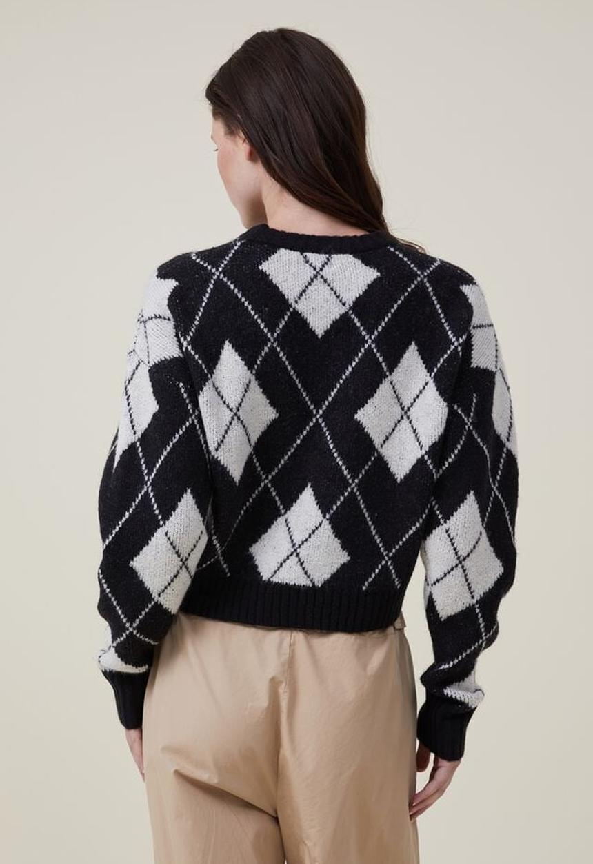 Cotton On - Blondie crew pullover - black/ecru argyle