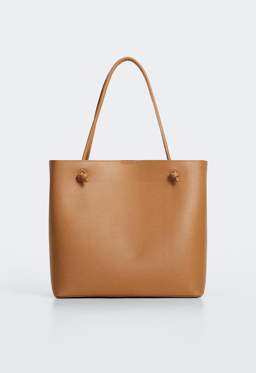 MANGO - Knots pleated shopper bag - medium brown