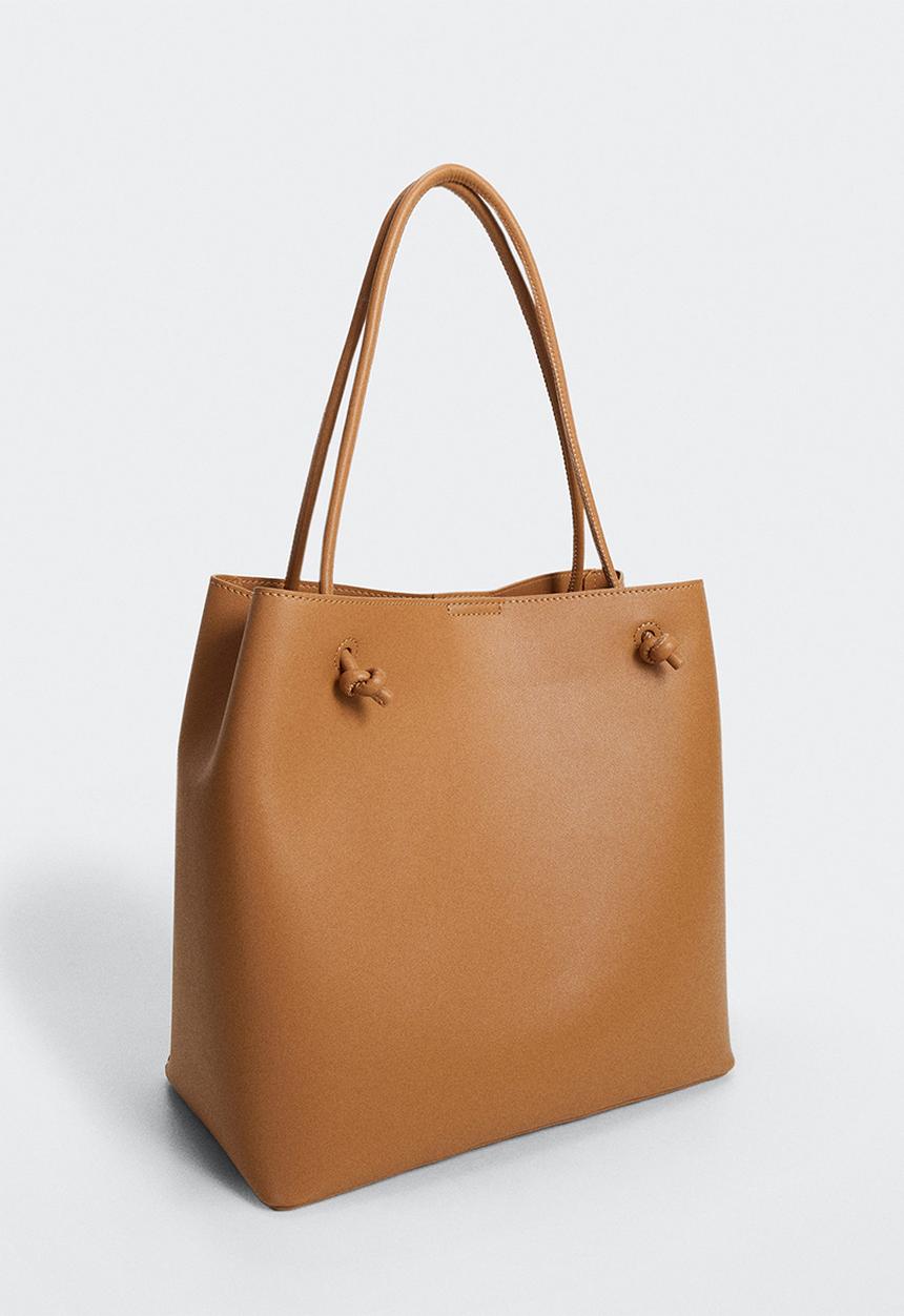 MANGO - Knots pleated shopper bag - medium brown