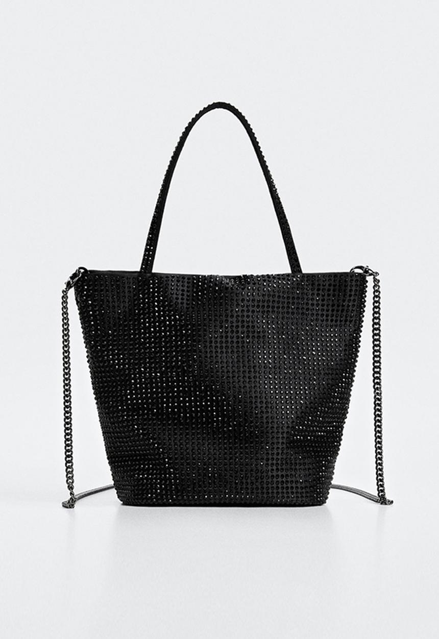 MANGO - Rhinestone chain bag - black