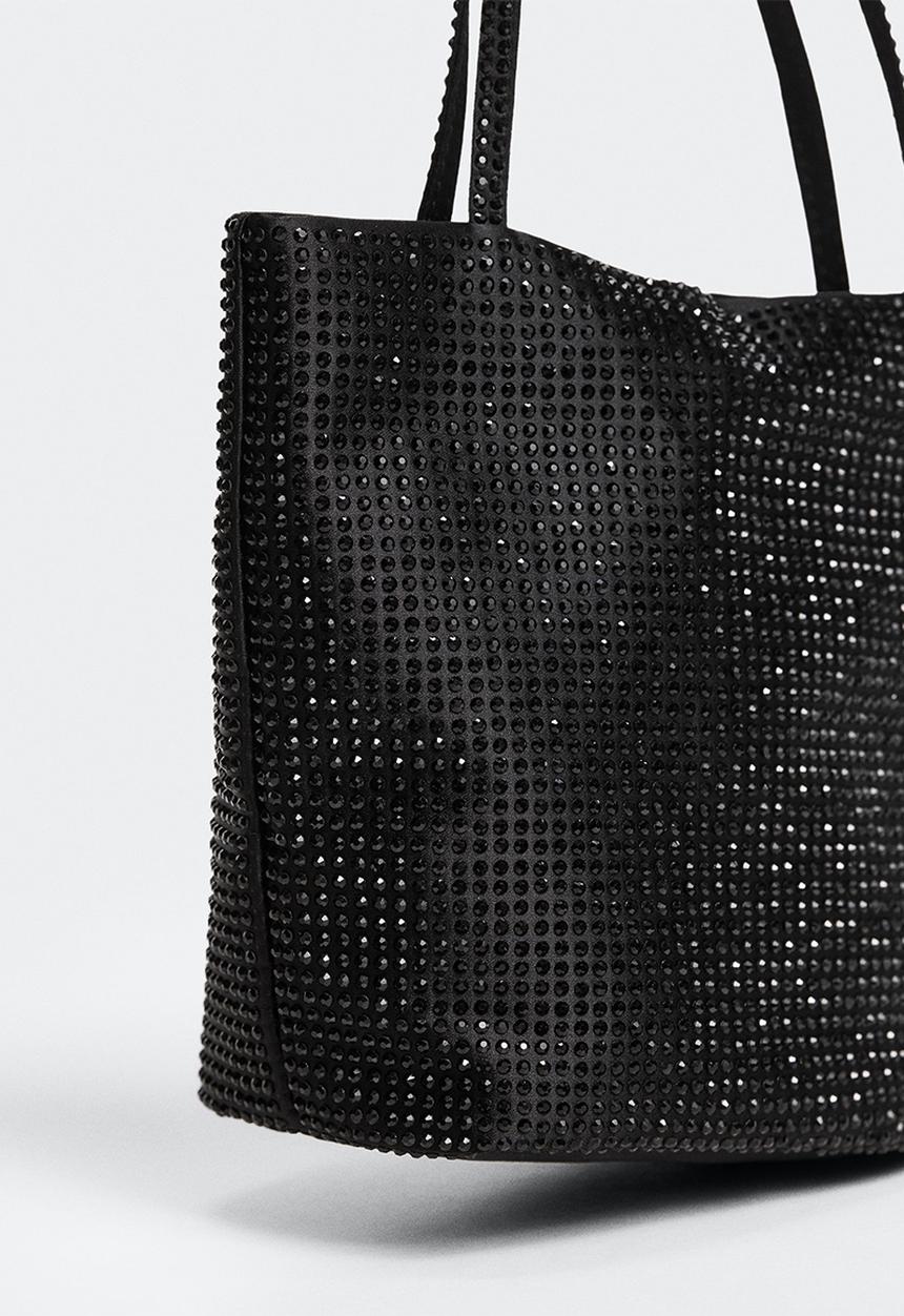 MANGO - Rhinestone chain bag - black