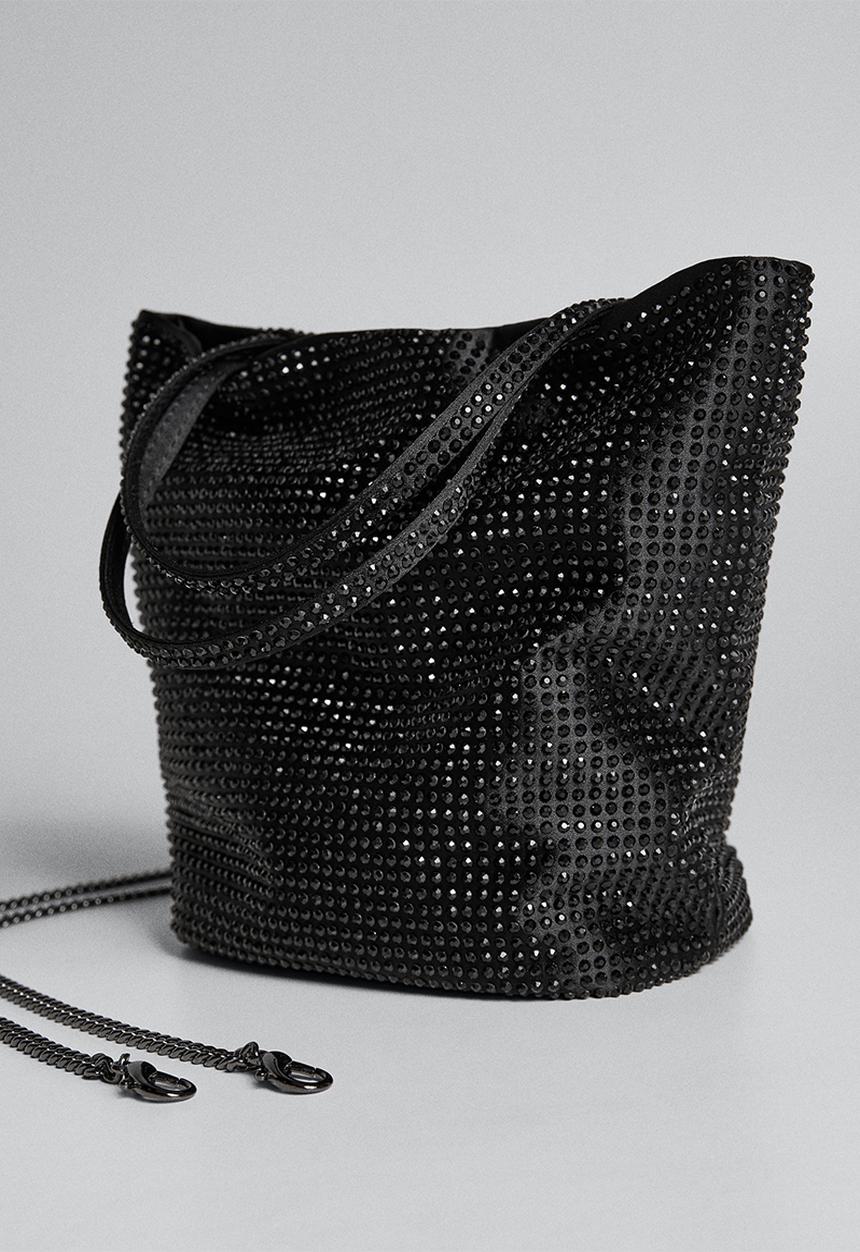 MANGO - Rhinestone chain bag - black