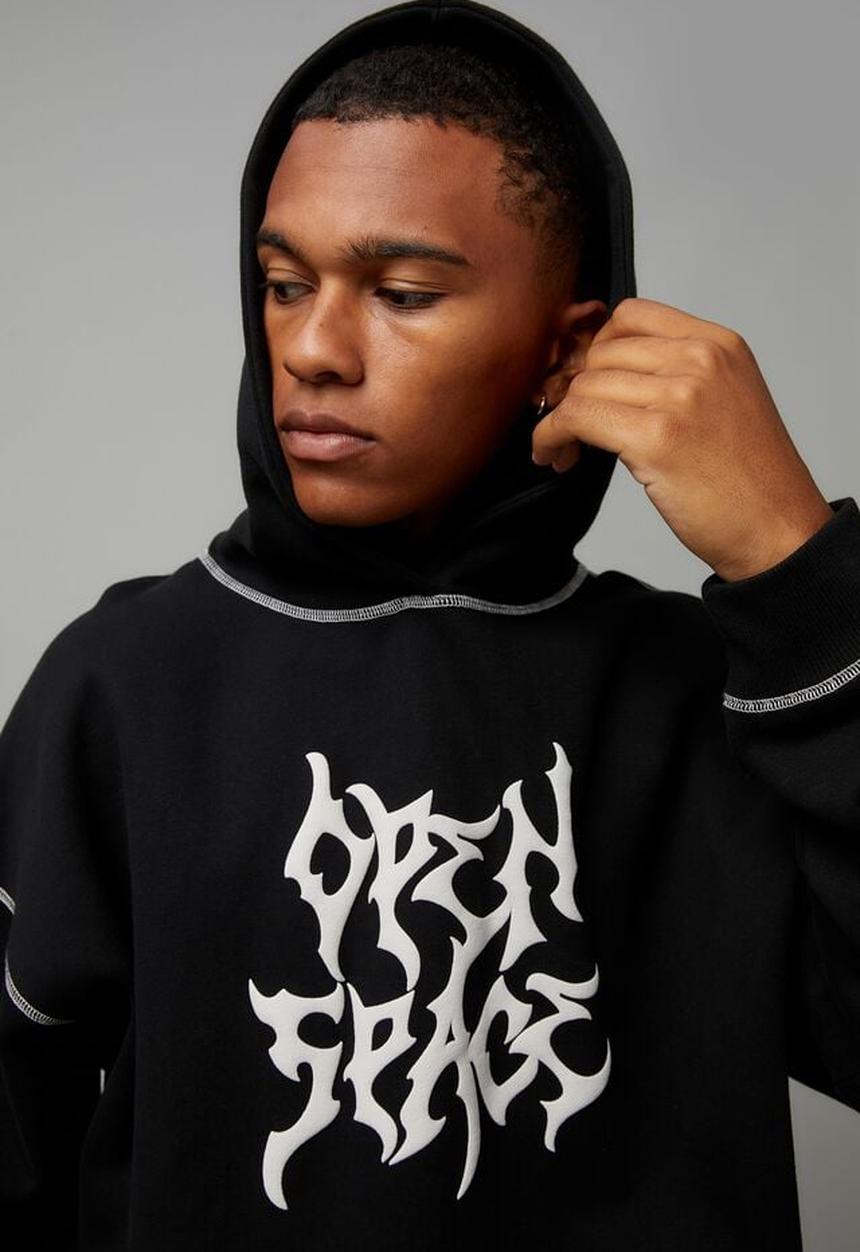 Cotton On - Open gallery baggy hoodie - black/open space