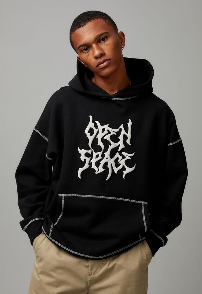 Cotton On - Open gallery baggy hoodie - black/open space