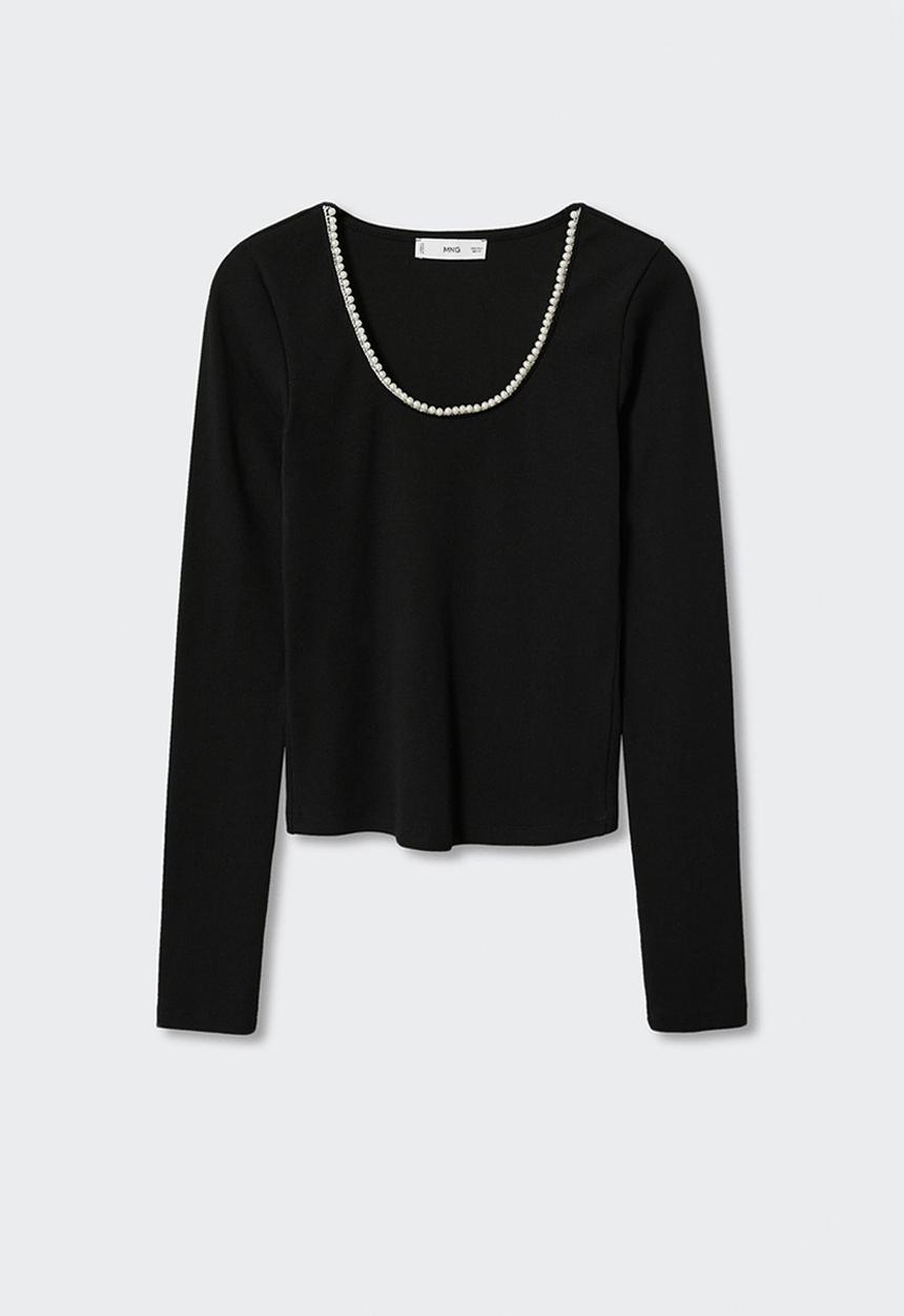 MANGO - T-shirt pearl - black