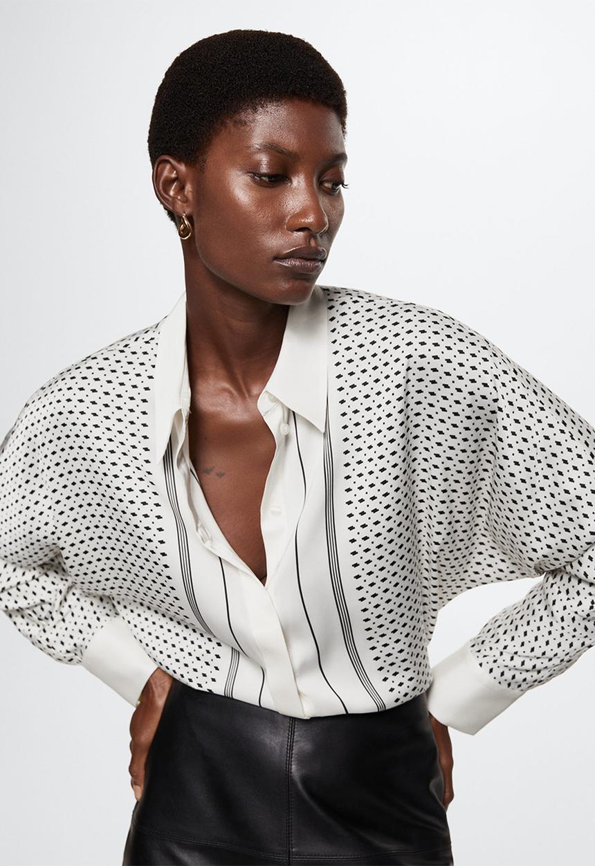 MANGO - Shirt lineas - black & white