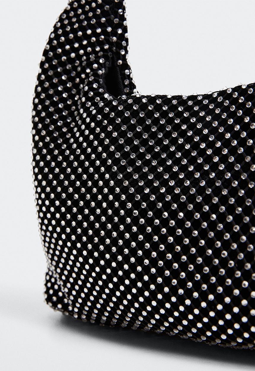 MANGO - Rhinestone shoulder bag - black