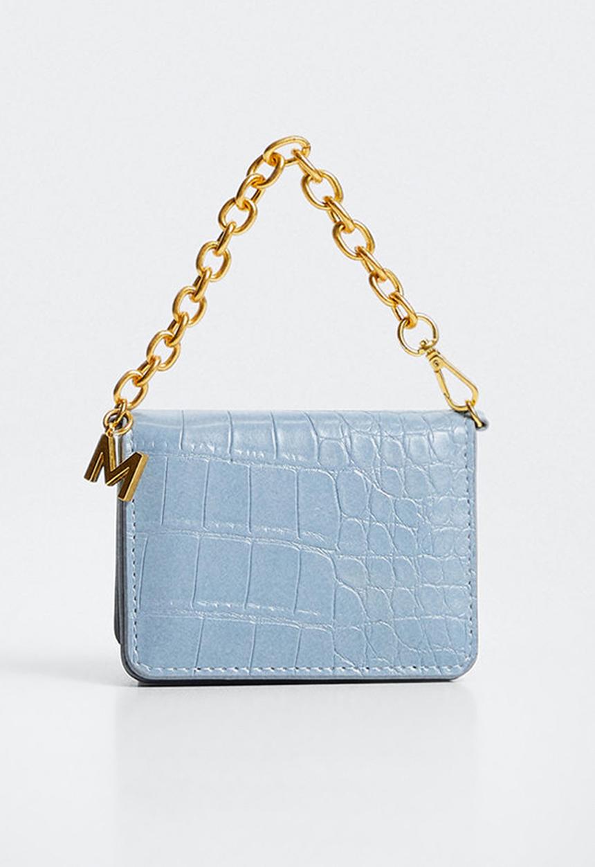 MANGO - Crocodile effect chain purse - sky blue