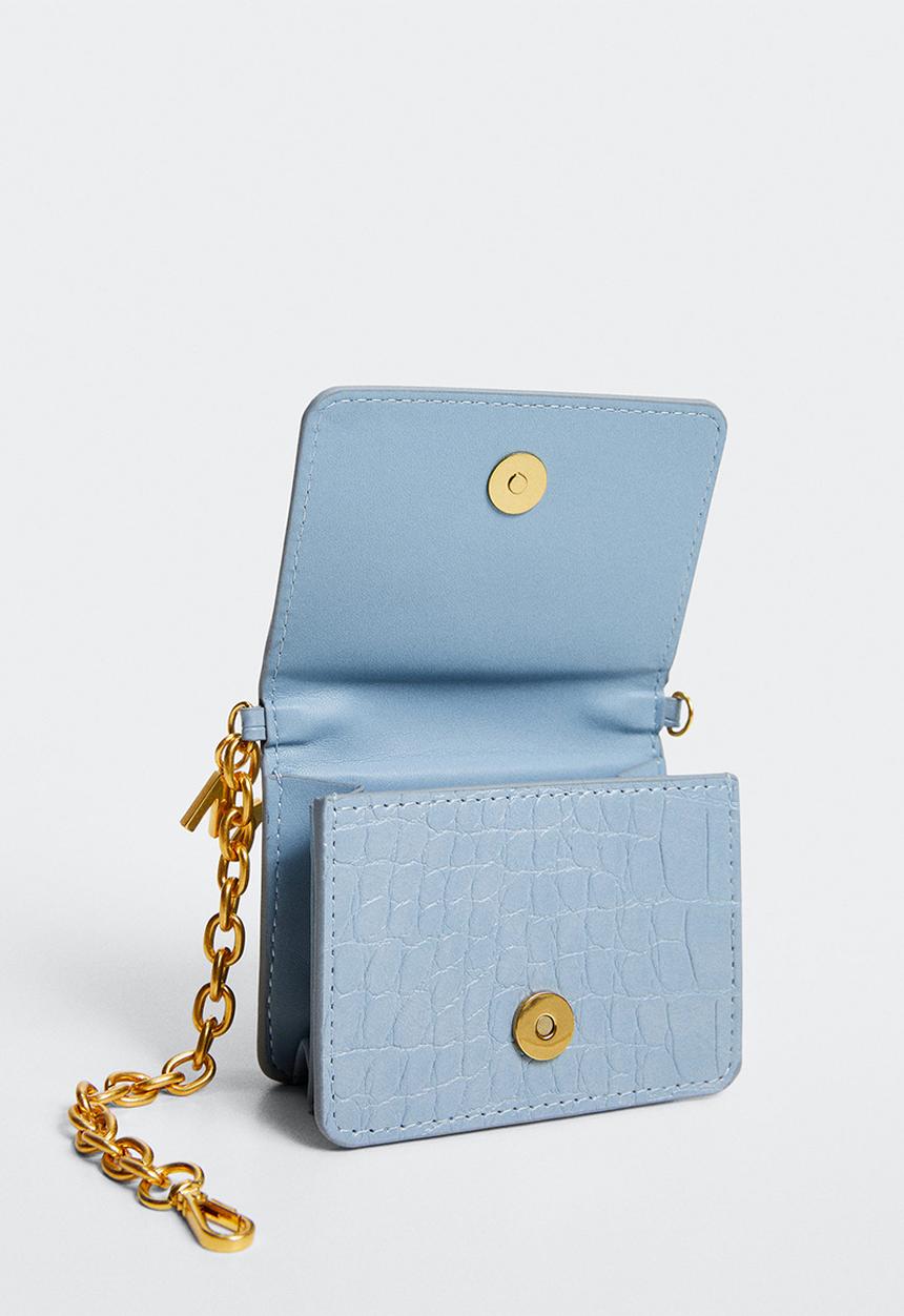MANGO - Crocodile effect chain purse - sky blue