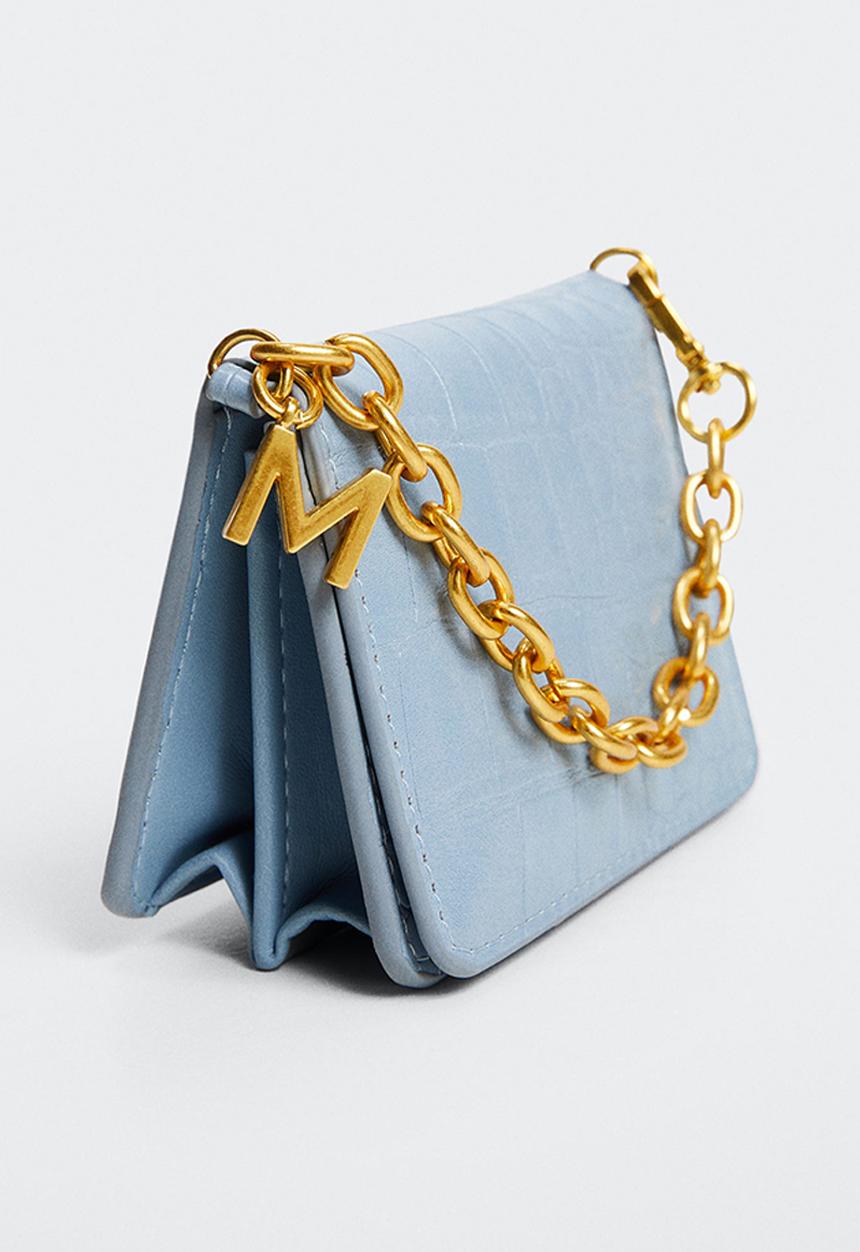 MANGO - Crocodile effect chain purse - sky blue